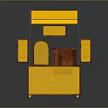 Modern Street Vendor Kiosk With Yellow Awning Wooden Counter And Display Shelves