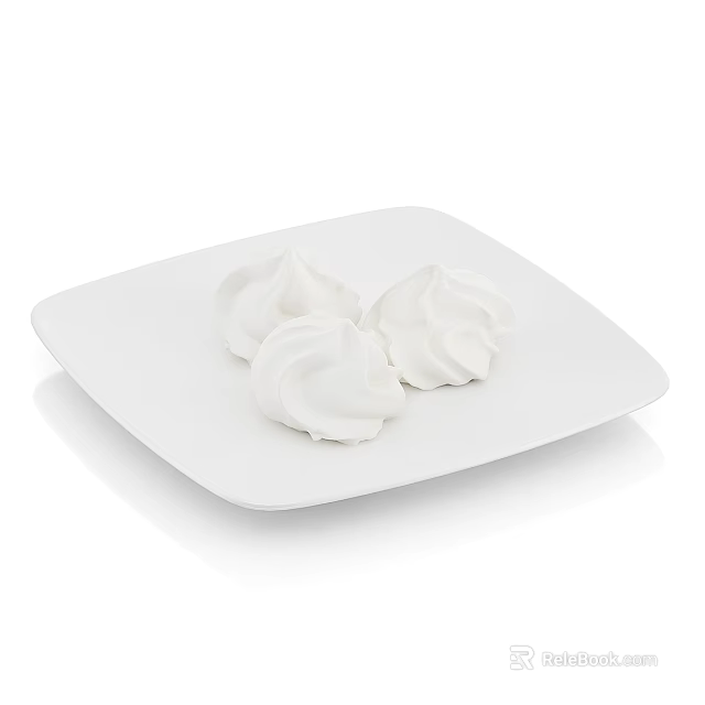 Delicious Light And Fluffy White Meringues On White Square Plate 3d model