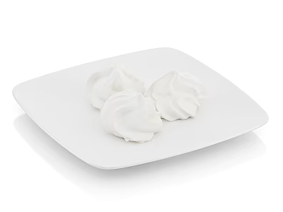Delicious Light And Fluffy White Meringues On White Square Plate 3d model