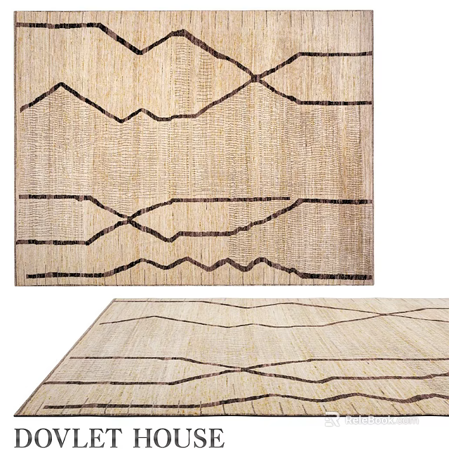 Modern Square Rug With Geometric Black Lines And Neutral Textured Design 3d model 