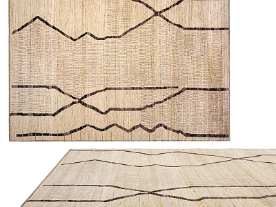 Modern Square Rug With Geometric Black Lines And Neutral Textured Design 3d model