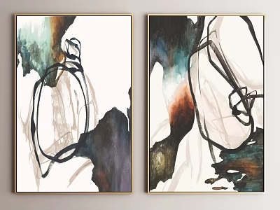 Abstract Paintings With Fluid Ink Lines And Vibrant Watercolor For Home Wall Decor 3d model