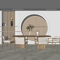 Elegant Modern Restaurant Interior With Circular Wooden Accent Beige Chairs And Dining Table