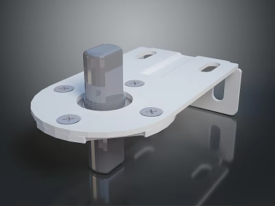 White Metal Hardware Tool Bracket with Gray Cylinder and Screw Holes 3d model