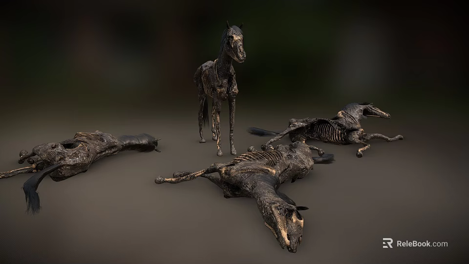 Artistic Metal Horse Sculptures Standing And Lying Down 3d model 