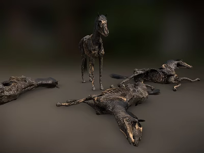 Artistic Metal Horse Sculptures Standing And Lying Down 3d model