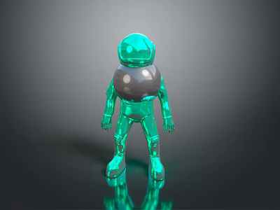 Shiny Transparent Green Humanoid Game Movie Character With Central Gray Sphere 3d model