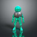 Shiny Transparent Green Humanoid Game Movie Character With Central Gray Sphere
