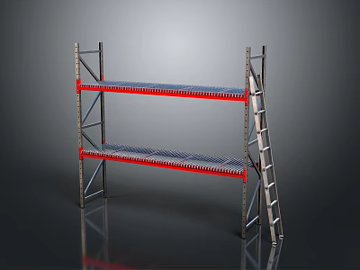 Industrial Metal Storage Shelving Unit With Ladder And Two Blue Shelves 3d model