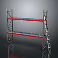 Industrial Metal Storage Shelving Unit With Ladder And Two Blue Shelves