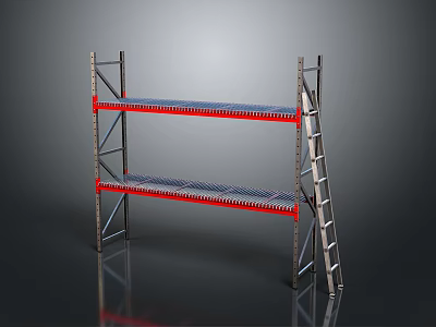 Industrial Metal Storage Shelving Unit With Ladder And Two Blue Shelves 3d model