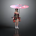 Anime Style Samurai Character In Traditional Outfit With Pink Cherry Blossom Umbrella