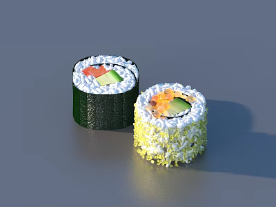 Two Different Types of Sushi Rolls Nori Wrapped and Rice Covered with Fresh Vegetables Toppings 3d model