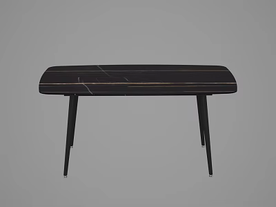 Modern Minimalist Dining Table With Dark Marble Surface And Black Slender Legs 3d model