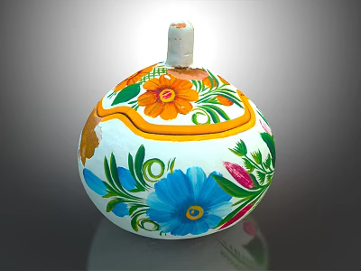 Colorful Floral Patterned Ceramic Container With Dome Shape And White Knob 3d model