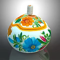 Colorful Floral Patterned Ceramic Container With Dome Shape And White Knob