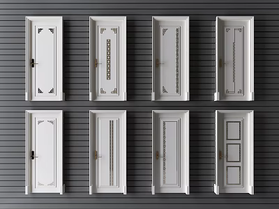 Different Styles Of White Hinged Doors With Decorative Panels For Home Interior 3d model