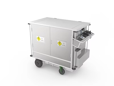 Stainless Steel Medical Equipment Cart With Wheels Cabinet Doors Warning Labels And Control Panel 3d model