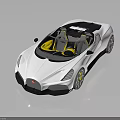 White Bugatti Convertible Sports Car With Yellow Seats And Modern Sleek Design