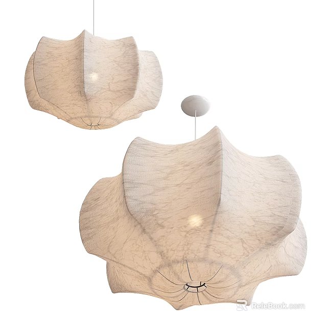 Light Colored Flower Shaped Fabric Chandeliers With Soft Lighting For Modern Interior 3d model