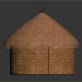 Traditional Thatch Roof House With Round Brick Walls And Decorative Twigs