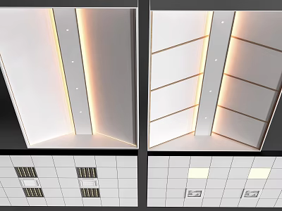 Modern Ceiling Design With Recessed Lighting Grid Lines And LED Strips 3d model