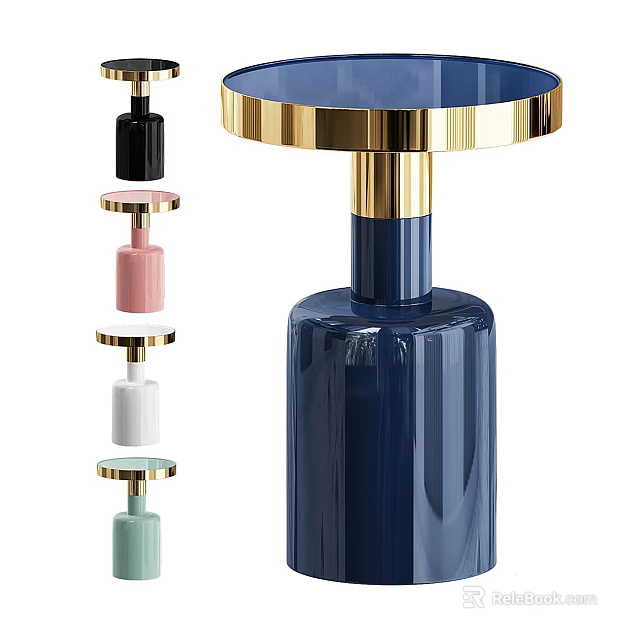Round Side Table In Blue And Gold Modern Ceramic Design With Smooth Surface 3d model