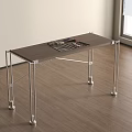 Modern Table with Wooden Top and Metal Legs in Bright Room with Wooden Floor