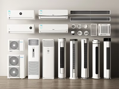 Modern Air Conditioners and Fans With Various Types and Home Design Styles 3d model