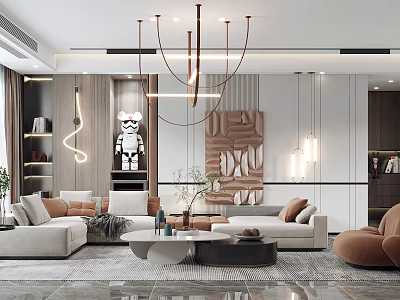 Elegant Modern Living Room Interior With Sofa Chandelier Rug And Wall Art 3d model