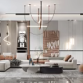 Elegant Modern Living Room Interior With Sofa Chandelier Rug And Wall Art