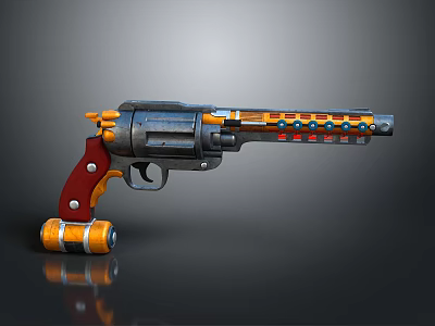 Futuristic Revolver With Black Orange Red Accents Mechanical Metal Body And Stylish Grip 3d model
