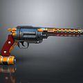 Futuristic Revolver With Black Orange Red Accents Mechanical Metal Body And Stylish Grip