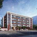 Multi Story School Building With Red Brick White Exterior Large Windows Trees And Parking Area