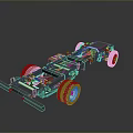 Detailed Car Chassis 3D Model Featuring Frame Suspension System and Wheels 3d model