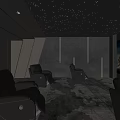 Modern Home Theater Room With Starry Ceiling Black Recliner Seats And Ambient Lighting