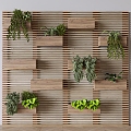 green plant wall plant potted solid wood grille green plant wall hanging basket plant 3d model