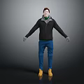 3D Rendered Male Character Wearing Black Jacket Green Hoodie Blue Pants And Yellow Boots