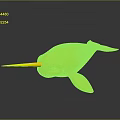 Blue Narwhal with Long Tusk and Pink Belly on Dark Background with Reflection