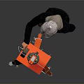 White Haired Person Using Green Tool On Red Tripod Workbench