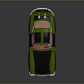Vintage Green Sports Car With Black Hood Red Interior Gold Wheels And Rear Spoiler