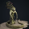 Detailed Fantasy Mythical Creature With Snake Body Humanoid Upper And Vine Head Red Flowers