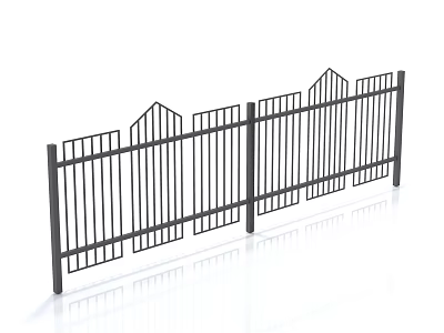 Modern Black Metal Fence Featuring Pointed Tops And Vertical Bars Design 3d model