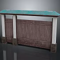 Traditional Wooden Entrance Gate With Green Roof White Pillars And Dark Bases