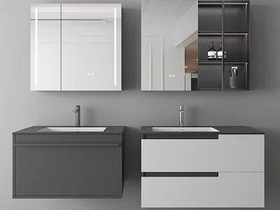 Two Modern Bathroom Vanities With Mirrors Storage Cabinets White Gray Design 3d model