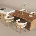 Rattan Island Table Solid Wood Island Table and Chair Solid Wood Backrest Soft Bag Dining Chair and Rattan Storage Cabinet Washing Table 3d model