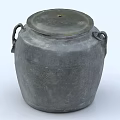 Traditional Ceramic Jar With Lid And Two Handles Textured Gray Surface Design 3d model