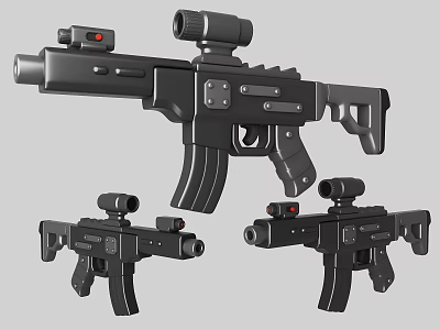 Tactical Firearms With Scopes In Different Sizes 3d model