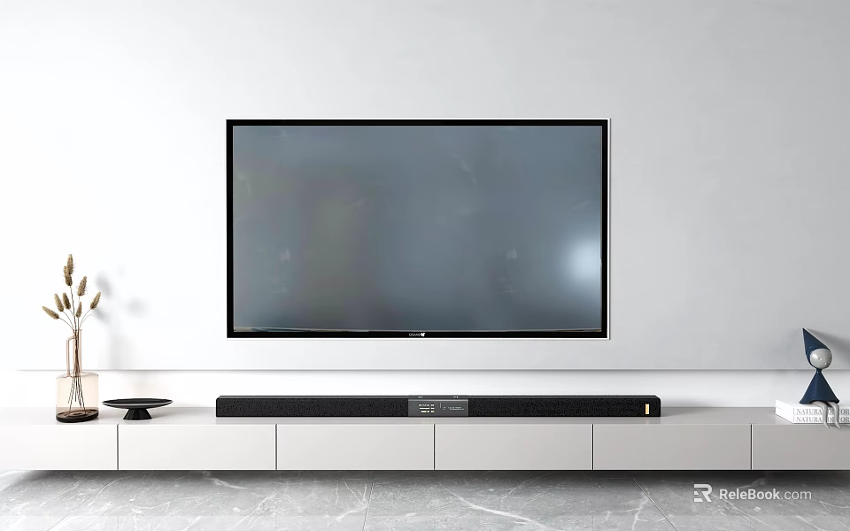 Sleek White TV Cabinet With Flat Screen TV Soundbar And Storage Drawers 3d model 