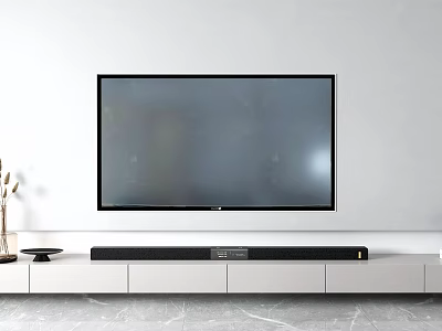 Sleek White TV Cabinet With Flat Screen TV Soundbar And Storage Drawers 3d model